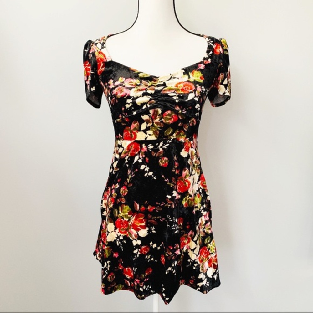 Urban Outfitters Black Floral Velvet Dress